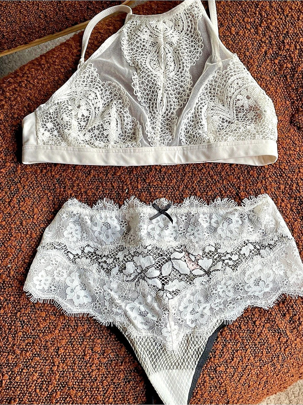 Victoria's Secret White Floral Lace Bra and Panty Set